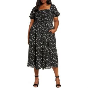 Madewell Black Floral Midi Dress